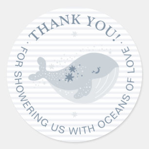 Sticker Rond Joli Baby shower de garçon bleu baleine