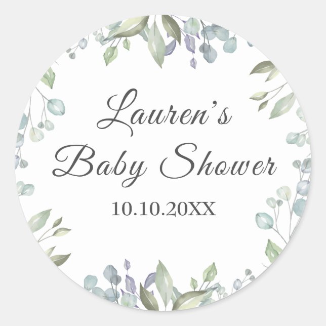 Sticker Rond Joli Baby shower Feuille de pays / Saupoudrer (Devant)