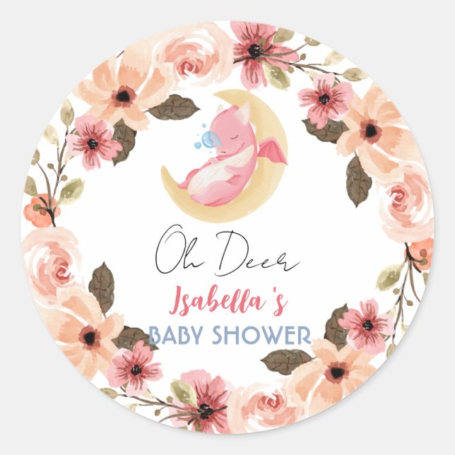 Sticker Rond Joli baby shower fleur sauvage de dinosaure dragon (Devant)