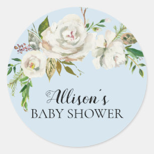 Sticker Rond Joli Baby shower floral blanc Enveloppe Sceau