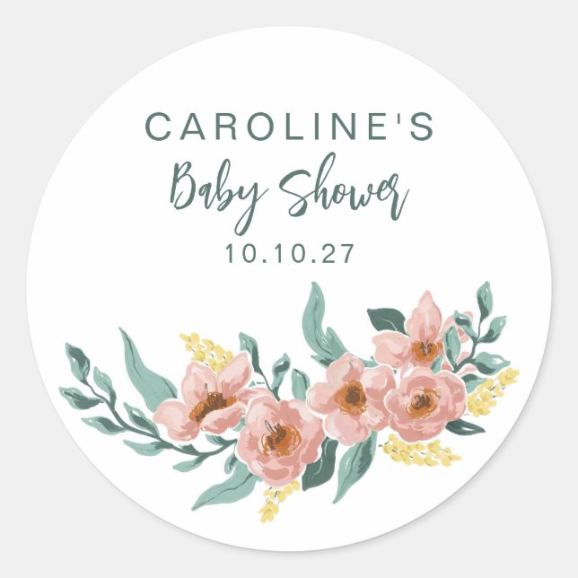 Sticker Rond Joli Baby shower Floral Flexible De Sage De Monnai (Devant)