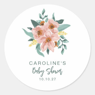Sticker Rond Joli Baby shower floral rose de taille de menthe