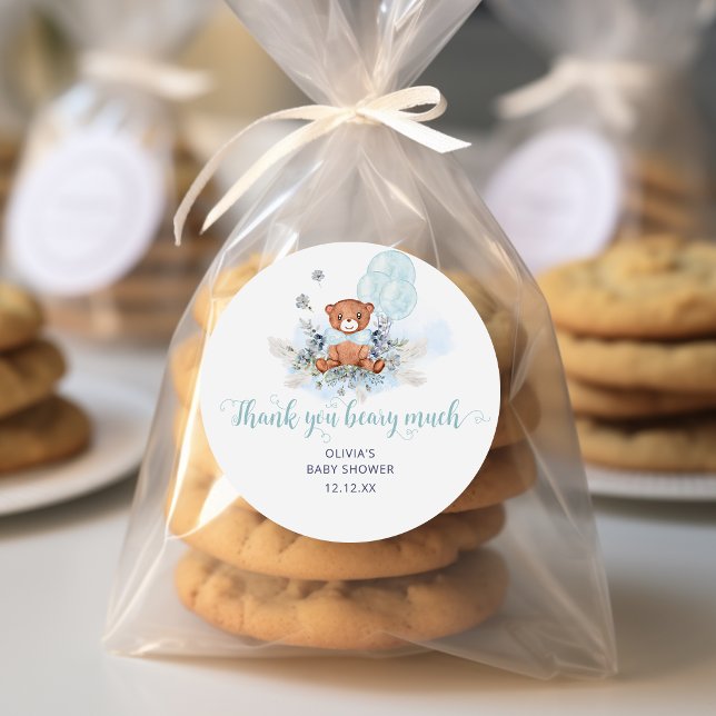 Sticker Rond Joli Baby shower Garçon Teddy Bear (Créateur téléchargé)