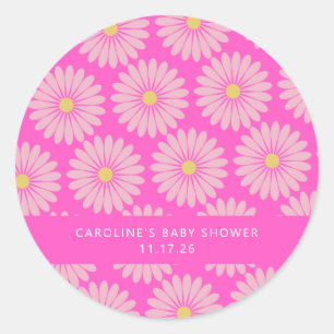 Sticker Rond Joli Baby shower personnalisé rose fleur scandinav