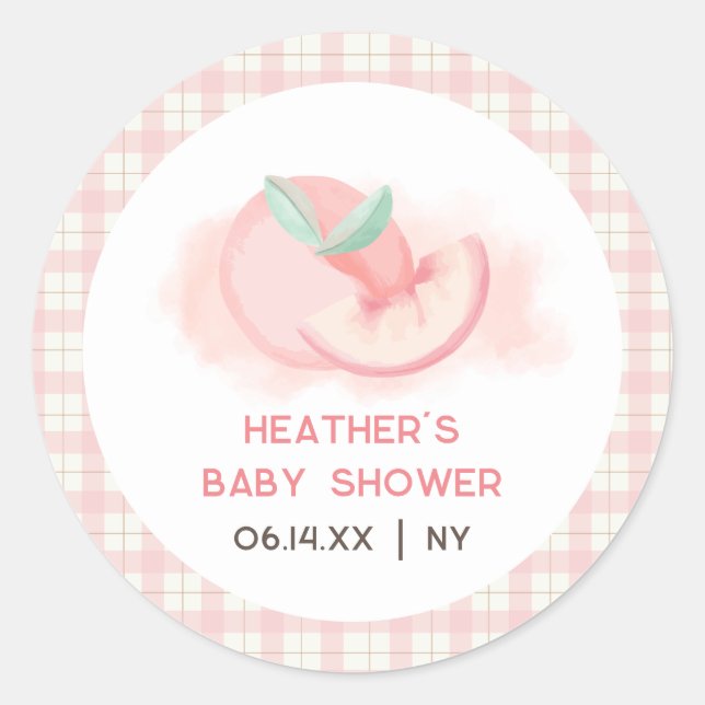 Sticker Rond Joli Baby shower rose En vichy rose pâle (Devant)