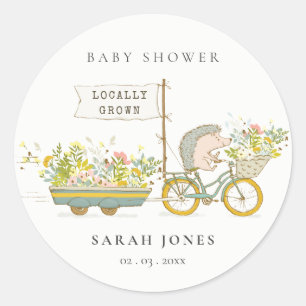 Sticker Rond Joli Baby shower Vélo Hérisson Cultivé Localement