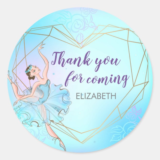 Sticker Rond Joli Ballerina Bleu Personnalisé Anniversaire (Devant)