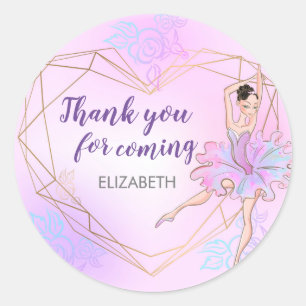 Sticker Rond Joli Ballerina rose Personnalisé Anniversaire