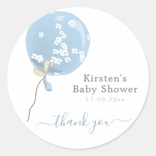 Sticker Rond Joli ballon floral bleu - Remerciement pour Baby S