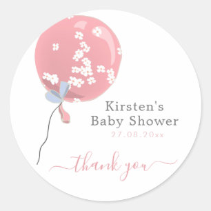 Sticker Rond Joli ballon floral rose - Remerciement pour Baby S