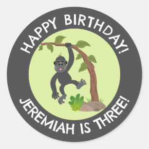 Sticker Rond Joli bébé gorille personnalisées dessin animé anni