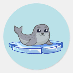 Sticker Rond Joli bébé phoque dessin animé enfants