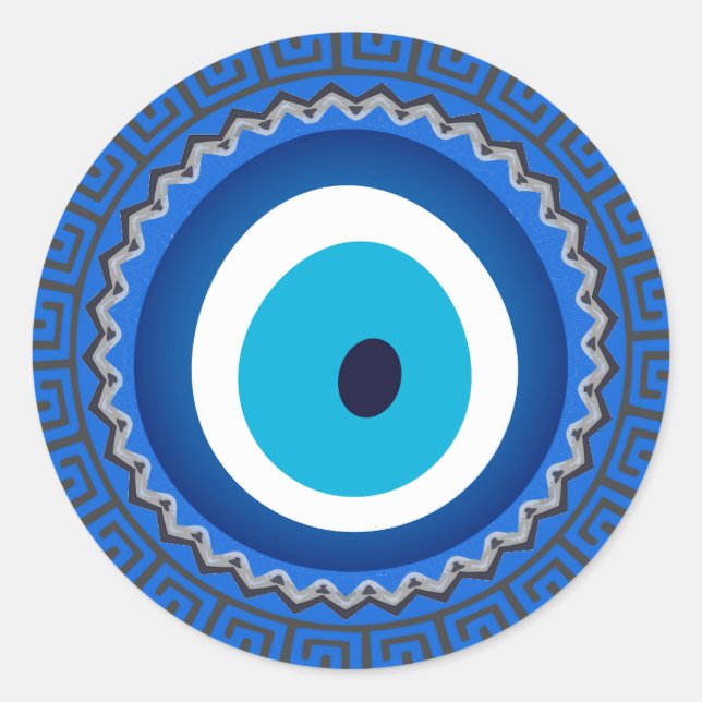 Sticker Rond Joli bleu grec Mandala Nazar Evil Eye Amulet (Devant)