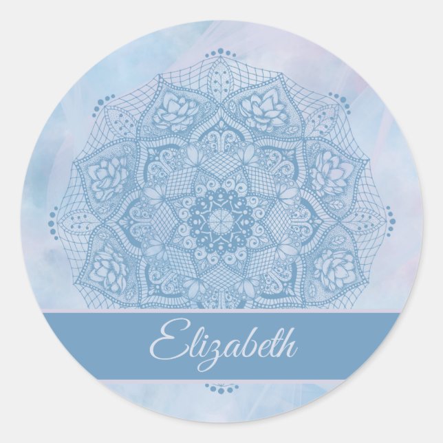 Sticker Rond Joli bleu Sacré Lotus Fleur Fleur de fleurs Mandal (Devant)