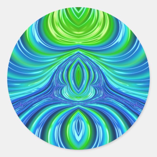 Sticker Rond ~ Joli bleu vert fractal ~ (Devant)