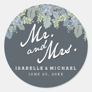 Sticker Rond Joli Blooms Vintage Garden Mariage Mr & Mrs.