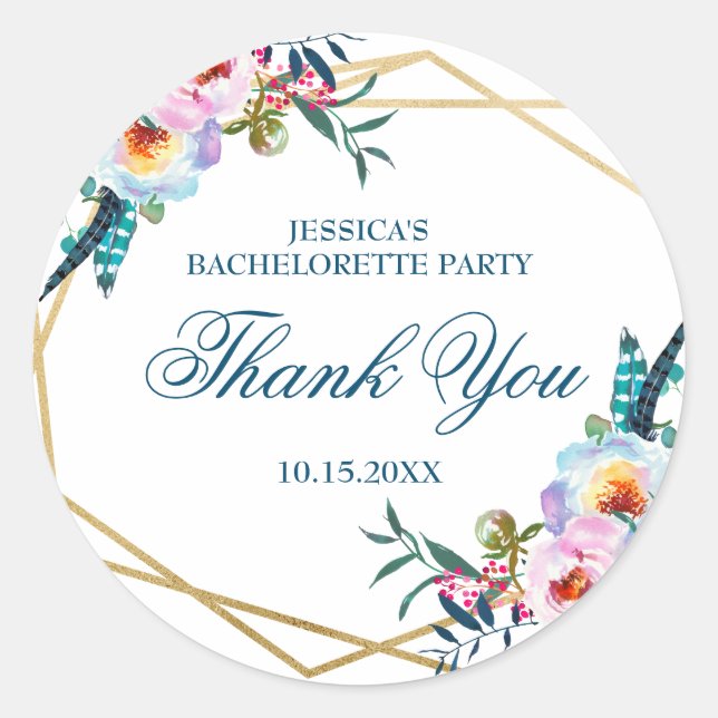 Sticker Rond Joli Boho Floral Bachelorette Party (Devant)