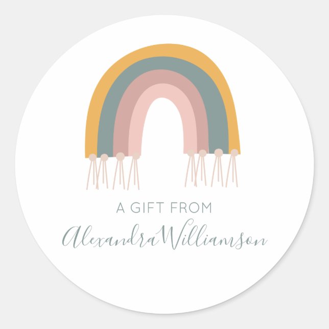 Sticker Rond Joli Boho Rainbow Un Cadeau De Personnalisé (Devant)