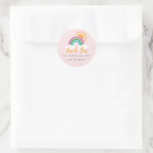 Sticker Rond Joli Boho rose Rainbow Baby shower Favoriser