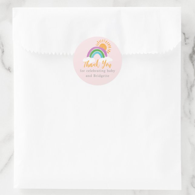 Sticker Rond Joli Boho rose Rainbow Baby shower Favoriser (Sac)