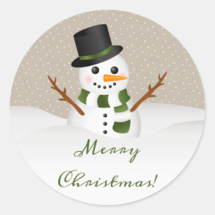 Sticker Rond Joli bonhomme de neige souriant avec texte Joyeux