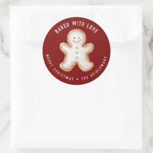 Sticker Rond Joli bonhomme en pain d'épices rouge Noël Cuisine