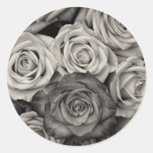 Sticker Rond Joli Bouquet de fleurs en roses noires et blanches