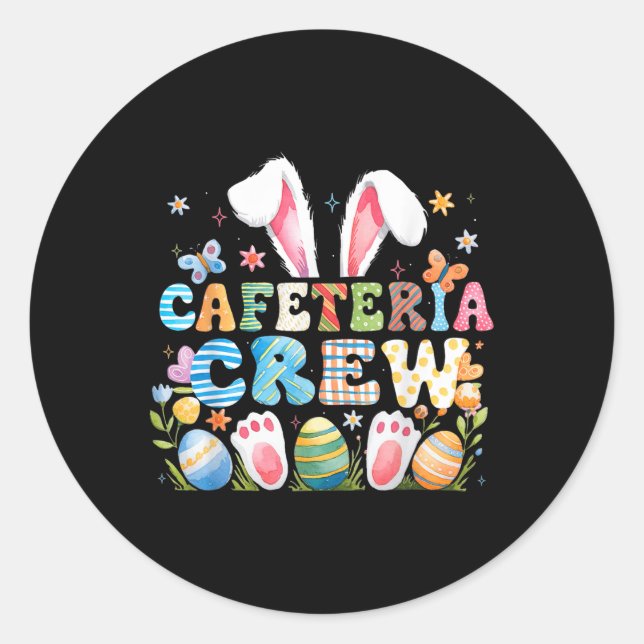 Sticker Rond Joli Bunny déjeuner Lady Cafeteria Crew Pâques (Devant)