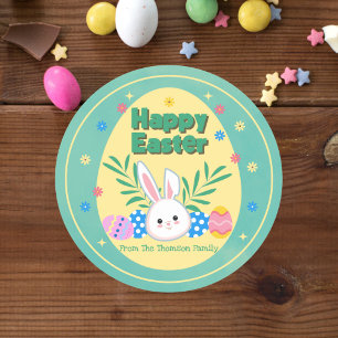 Sticker Rond Joli Bunny Jaune Vert Pastel Jaune Pâques