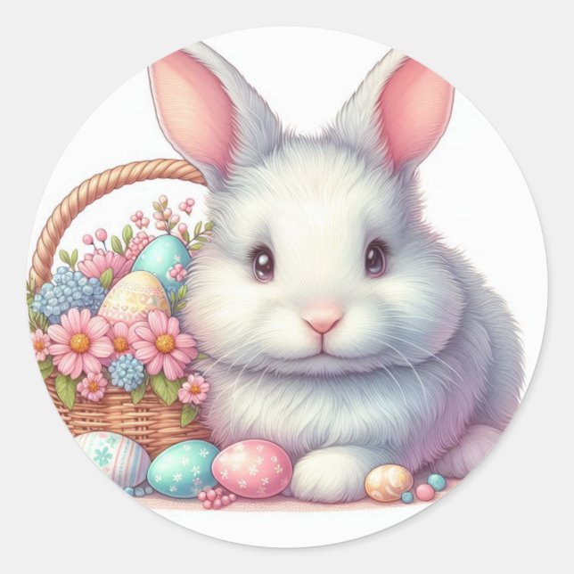 Sticker Rond Joli Bunny Pâques Pastel (Devant)