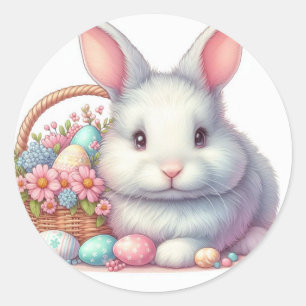 Sticker Rond Joli Bunny Pâques Pastel