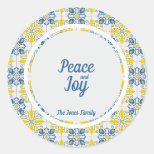 Sticker Rond Joli cadre de tuiles portugaises pour Noël en fami