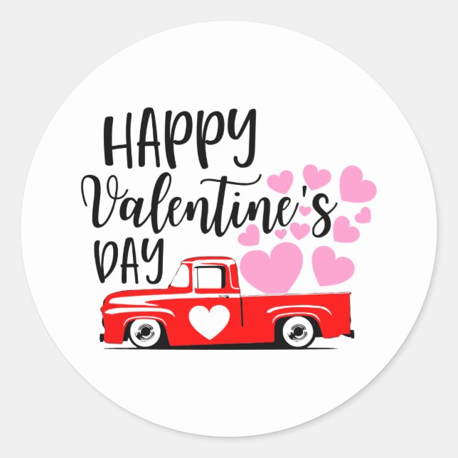 Sticker Rond Joli camion de campagne Joyuse Saint-Valentin  (Devant)