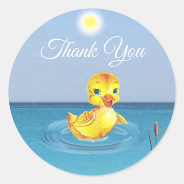 Sticker Rond Joli Caneton Nageant sur le Lac (Devant)