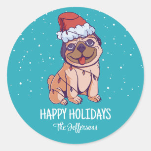 Sticker Rond Joli Carlin Amoureux des chiens Noël Snowy Winter