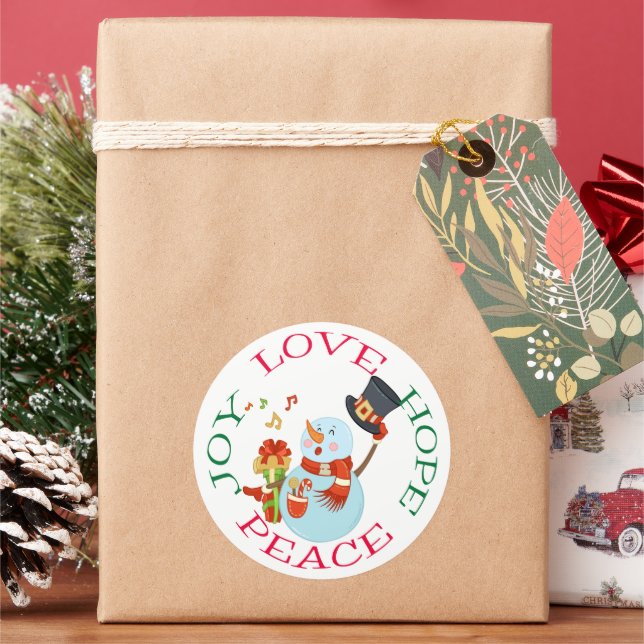 Sticker Rond Joli Caroling Snowman Hope Noël (vacances)