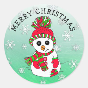 Sticker Rond Joli Cartoon Snowman Snowflake Noël