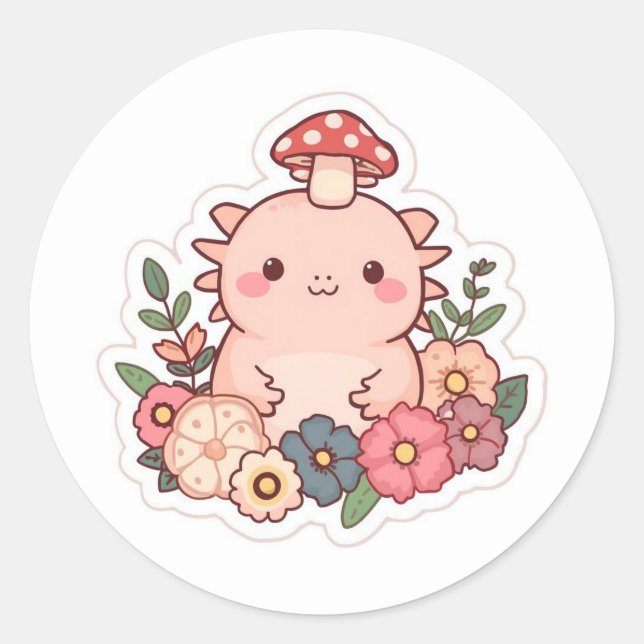 Sticker Rond Joli champignon axolotl (Devant)