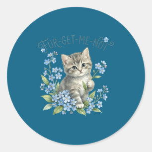 Sticker Rond Joli chat & fleurs fur-get-me-not cadeau femme