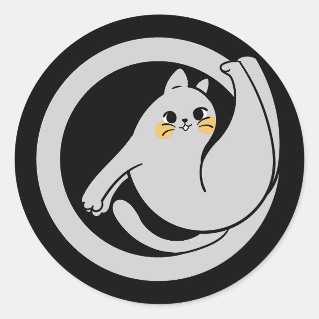 Sticker Rond joli chat athlétique | chat gris énergique | chat  (Devant)