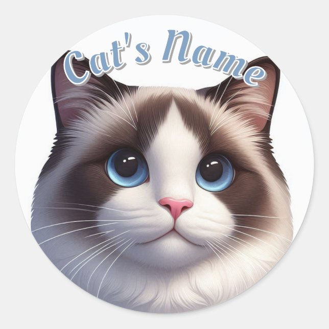 Sticker Rond Joli chat Birman ou Ragdoll ・ Personnalisé (Devant)