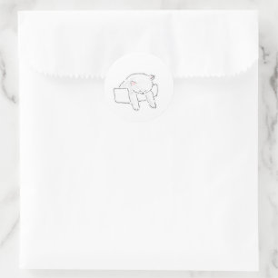 Sticker Rond Joli Chat Blanc Endormi Dans Une Boîte Dessin À La