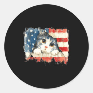 Sticker Rond Joli chat_chatons drapeau américain en détresse us