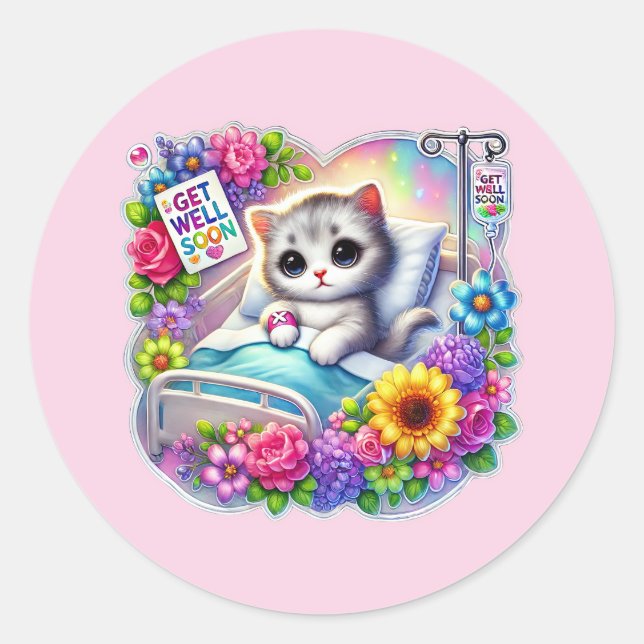 Sticker Rond Joli chat de bon rétablissement  (Devant)
