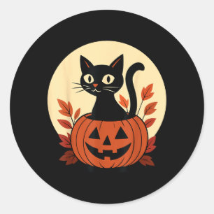 Sticker Rond Joli Chat De Couleur Noire Et Citrouille De Jack O