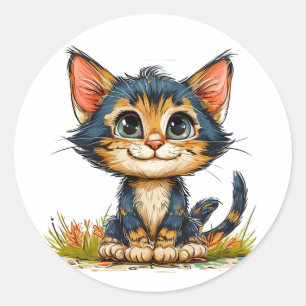 Sticker Rond Joli chat de dessin animé