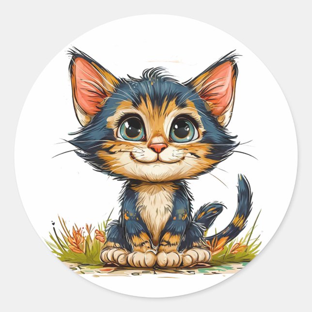Sticker Rond Joli chat de dessin animé (Devant)