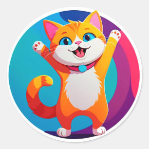 Sticker Rond Joli Chat de Dessin Animé