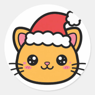 Sticker Rond Joli chat de Noël en père Noël