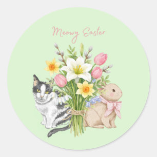 Sticker Rond Joli chat de Pâques miaulant